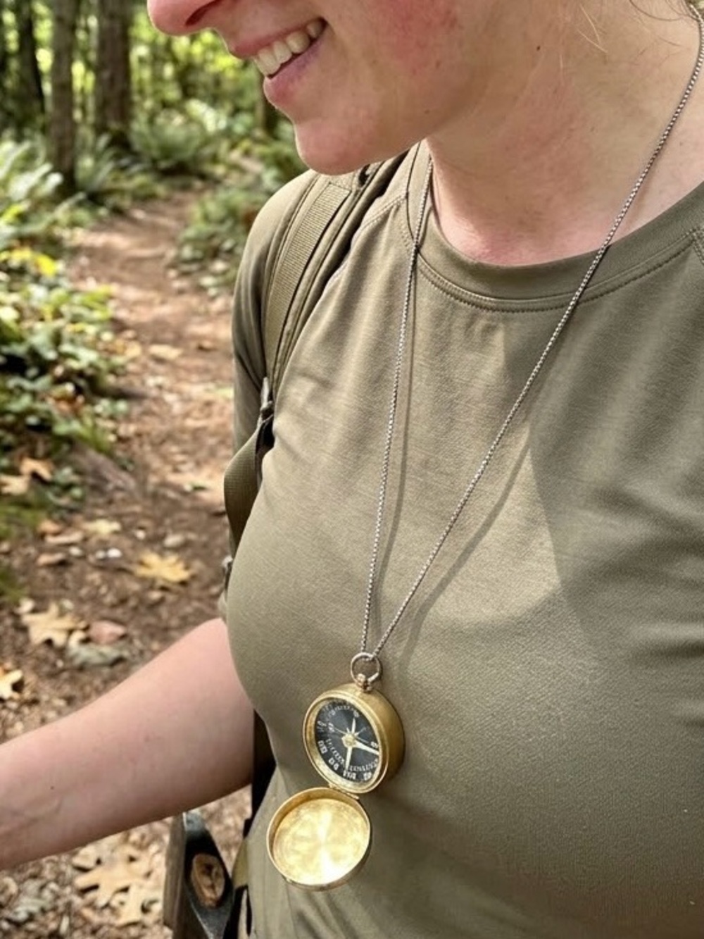 Vintage Style Working Brass Compass Locket Necklace – Long Silver Box Chain